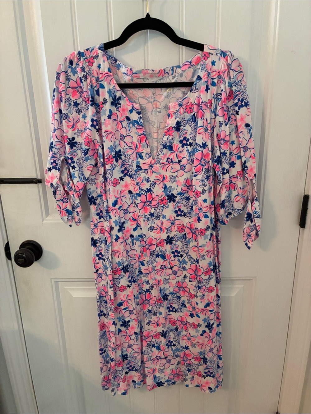 Lilly Pulitzer Pink & Blue Floral V-Neck Tunic Dress
